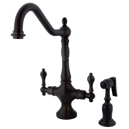 KINGSTON BRASS KS1775ALBS Heritage 2-Handle Kitchen Faucet W/ Brass Sprayer, Bronze KS1775ALBS
